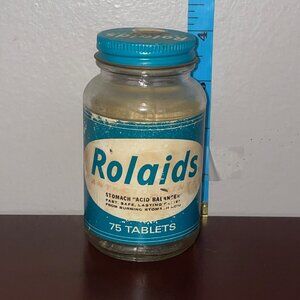 Vintage Rolaids Antacid Tablet Glass Jar Bottle Advertisement w/ Label 1960s